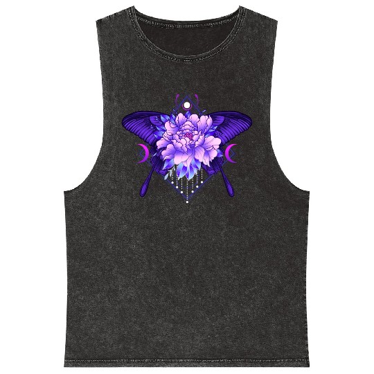 Peony Butterfly geometric tattoo Mineral Wash Tank Tops