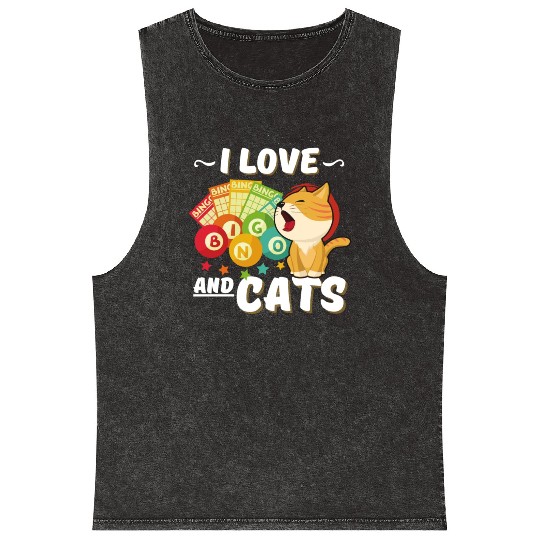 Gambling Cat Lover I Love Bingo And Cats Bingo Mineral Wash Tank Tops