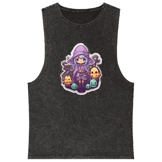 Cute Cartoonish Necromancer Summoning Friends Mineral Wash Tank Tops