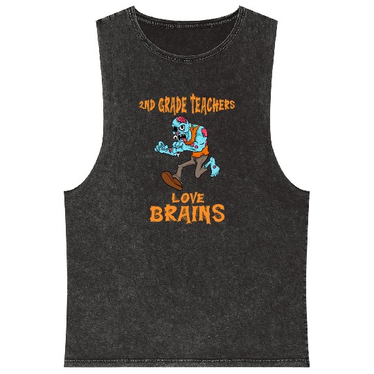 2nd Grade Teachers Love Brains Zombie Teacher Mineral Wash Tank Tops