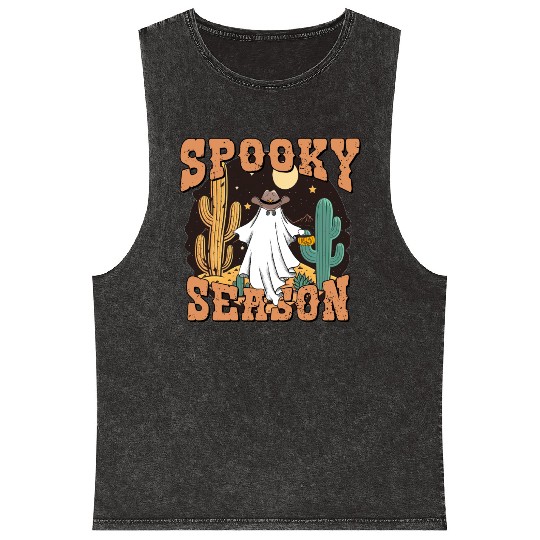 Spooky Season Western Ghost Halloween Mineral Wash Tank Tops