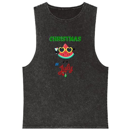 christmas in july cute watermelon Mineral Wash Tank Tops for summer