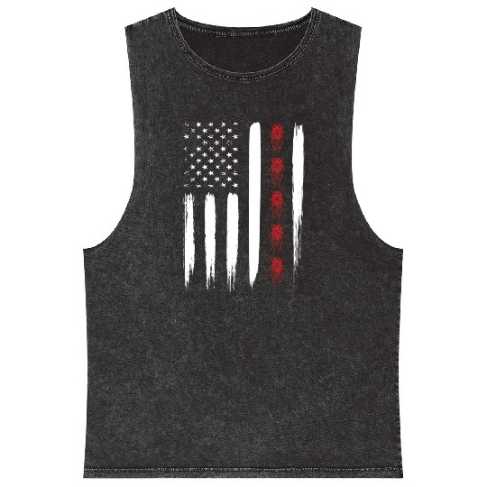 Cicada Line In Distressed Us Flag For Cicada Mineral Wash Tank Tops
