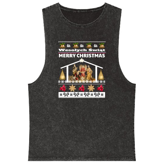 Polish Wesolych Swiat Nativity Scene Jesus Born Mineral Wash Tank Tops