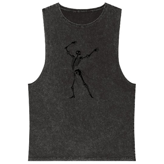 Dancing Skeleton Black Mineral Wash Tank Tops