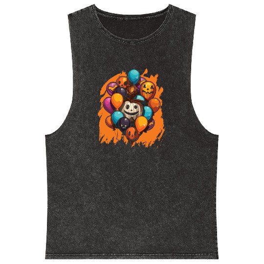 Balloon Halloween Trick Or Treat Spooky Boo Ghost Mineral Wash Tank Tops