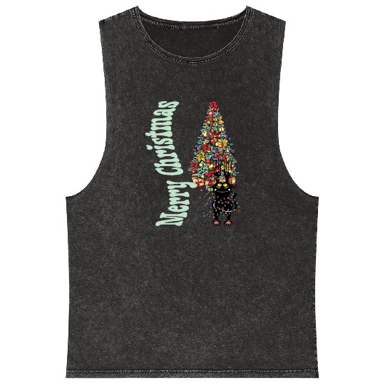 Cat Tangled In the Christmas Tree Lights Mineral Wash Tank Tops