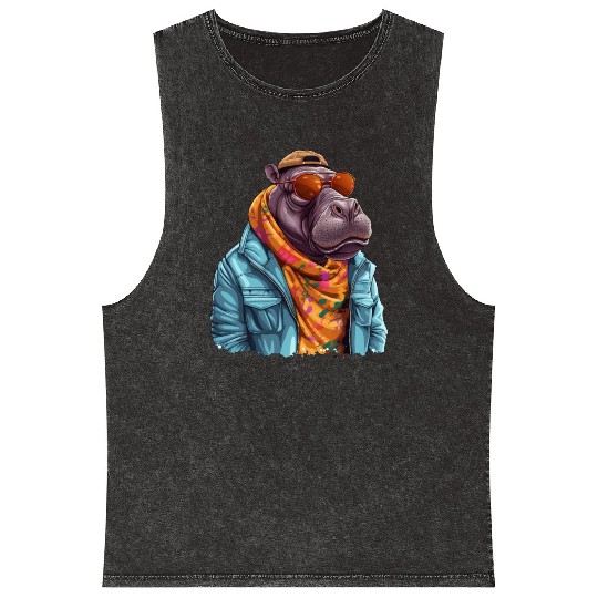 Graffiti Hippo. Heavyweight Strength. Mineral Wash Tank Tops