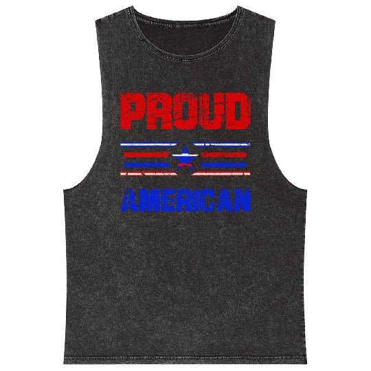 Proud American USA Flag, Patriotic 4th of July Mineral Wash Tank Tops