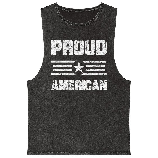 Patriotic 4th of July, Proud American USA Flag Mineral Wash Tank Tops