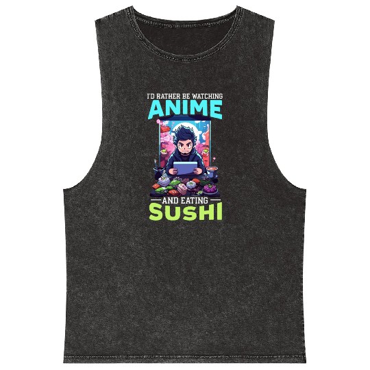 Anime Sushi Lover Nigiri Sashimi Food Manga Otaku Mineral Wash Tank Tops
