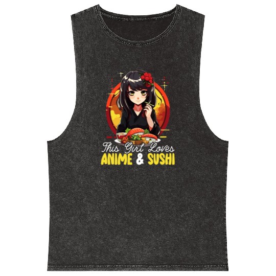 Anime Sushi Lover Nigiri Sashimi Food Manga Otaku Mineral Wash Tank Tops