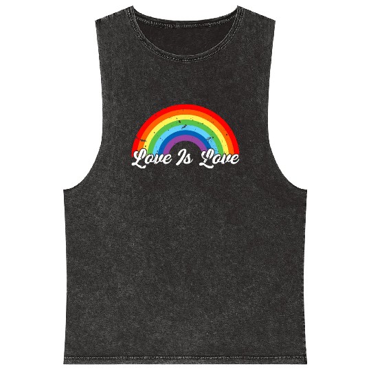 Gay Pride Vintage Rainbow LGBT Love Is Love Mineral Wash Tank Tops