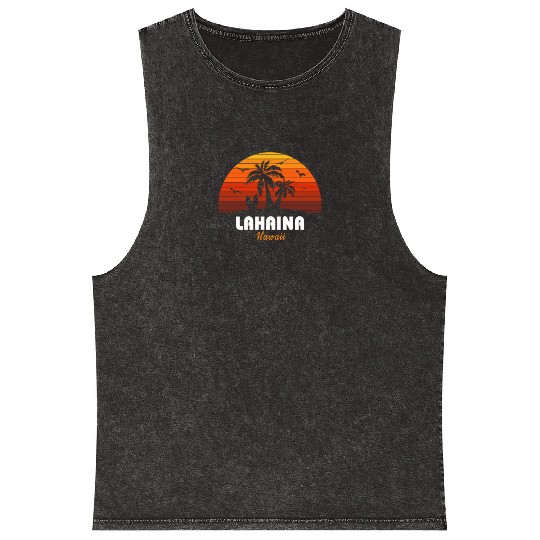 Retro Lahaina Maui Hawaii Sunset Cool Vintage Mineral Wash Tank Tops