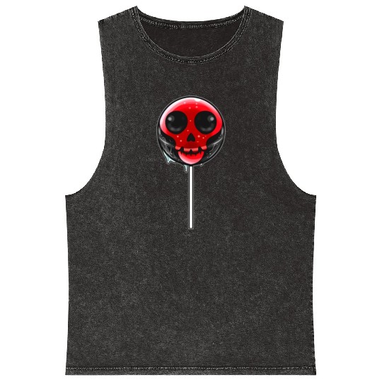 Red Skull Lollipop Trick Or Treat Halloween Mineral Wash Tank Tops