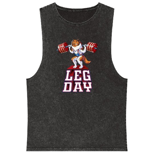 Leg Day Sheltie Weight Lifting Squat Gym Mineral Wash Tank Tops