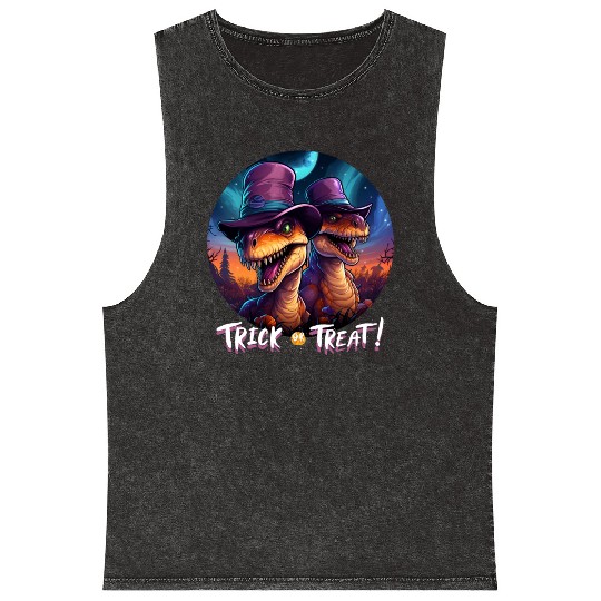 Halloween Dinosaur Velociraptor Trick or Treat Mineral Wash Tank Tops