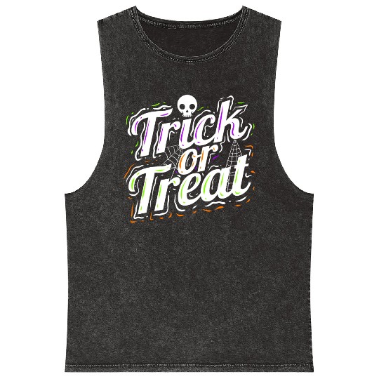 Trick Or Treat Spiderweb Halloween Mineral Wash Tank Tops