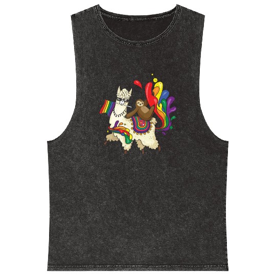 Llama Equality Gay LGBTQ Rainbow LGBT Pride Month Mineral Wash Tank Tops