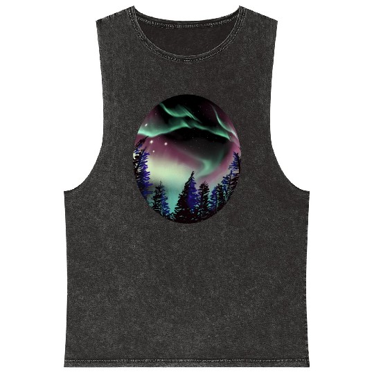 Northern Lights Aurora Borealis For Or Mineral Wash Tank Tops