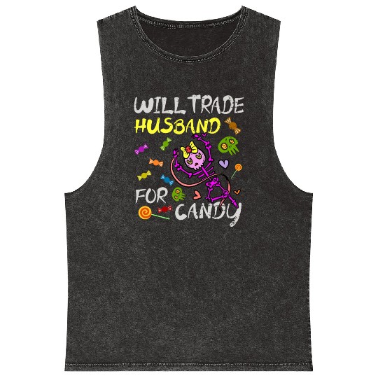 Will Trade Husband For Candy Trick Or Treat Mineral Wash Tank Tops