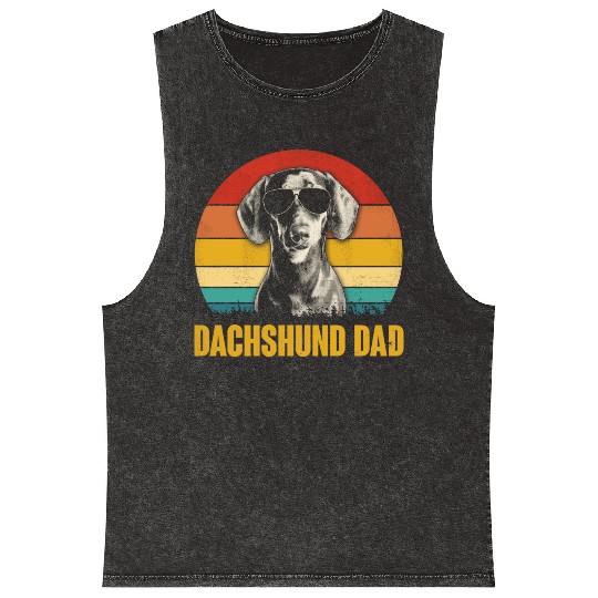 Dachshund Dog Vintage Retro Dog Mom Dad Lover Gift Mineral Wash Tank Tops