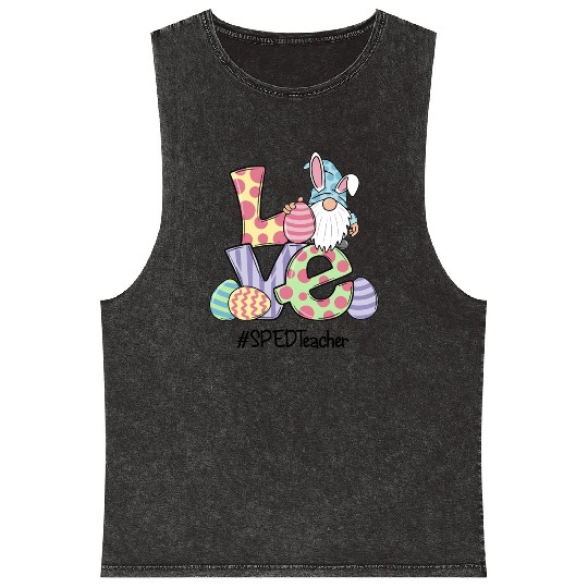 Love Easter Sped Teacher Gnomes Teacher Easter 202 Mineral Wash Tank Tops