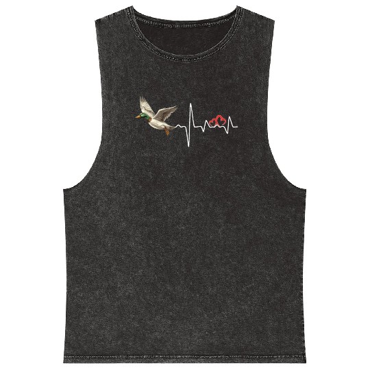 Duck Hunting Love Heartbeat Duck Hunter Mineral Wash Tank Tops