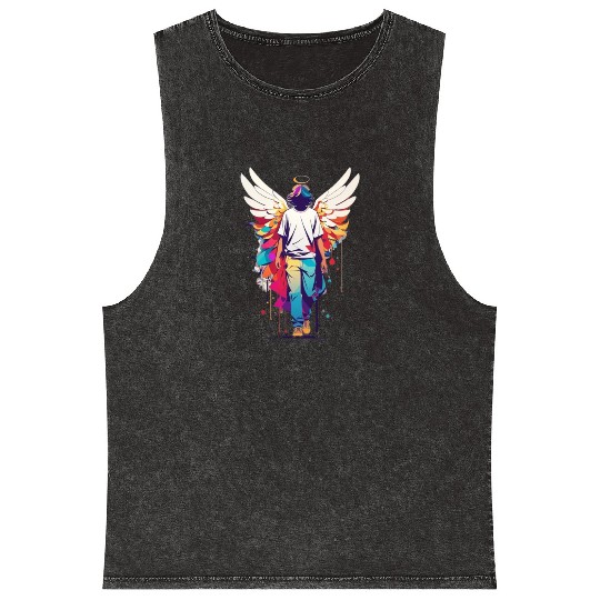 Angel with no face Mineral Wash Tank Tops