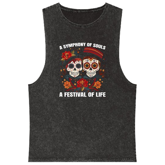 Dia De Los Muertos Sugar Skull Mexican Holiday Mineral Wash Tank Tops