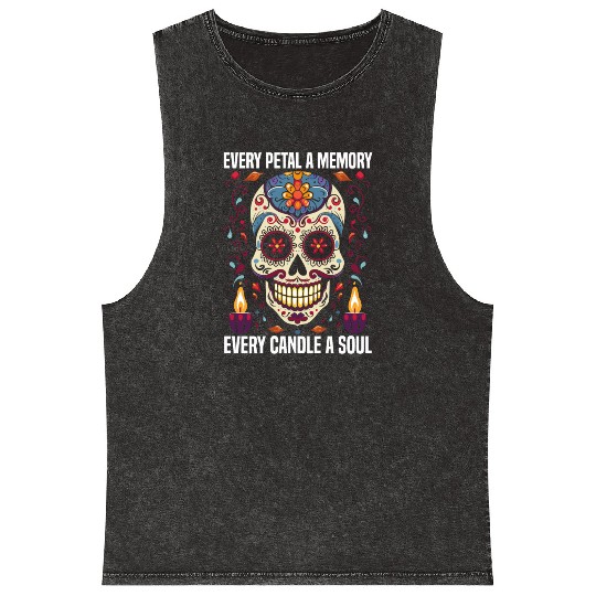 Dia De Los Muertos Sugar Skull Mexican Holiday Mineral Wash Tank Tops