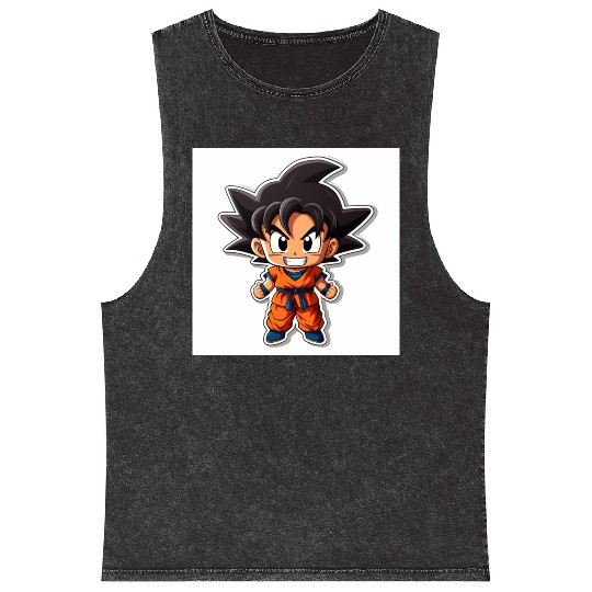 Goku Sticker Happy Bold Colors art toy style Mineral Wash Tank Tops