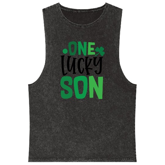 One Lucky Son Clover Shamrock Irish Ireland Mineral Wash Tank Tops