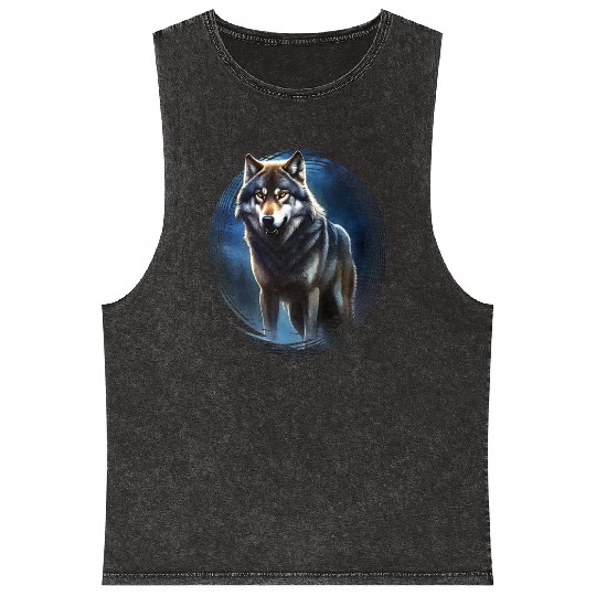 Wolf in the moonlight Mineral Wash Tank Tops