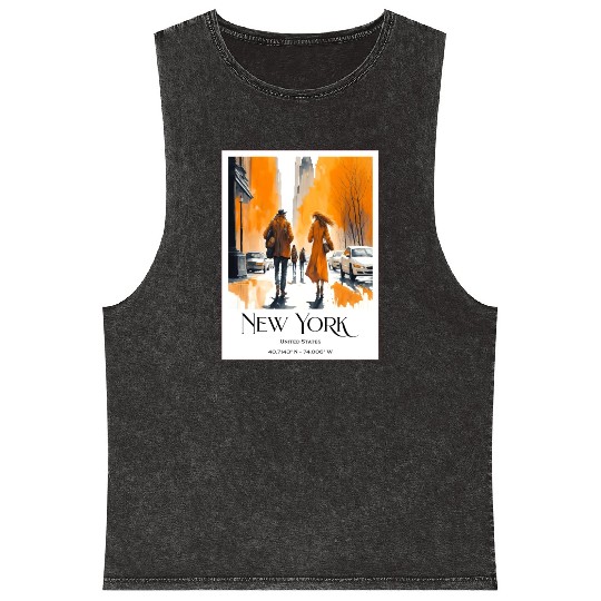Watercolor painting loving couple in New York City Mineral Wash Tank Tops