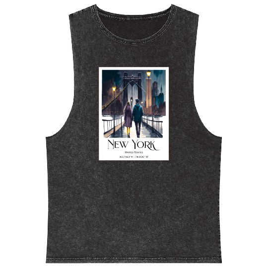 Watercolor painting loving couple in New York City Mineral Wash Tank Tops