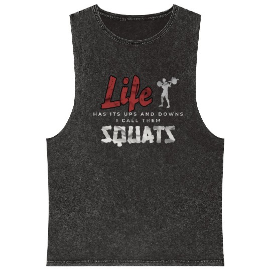 Funny Fitness Gym Workout Weights Squat Men Women Mineral Wash Tank Tops