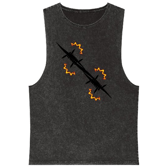 Electric fence barbed wire Mineral Wash Tank Tops