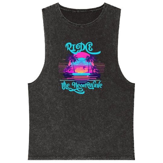 Neon Wave Dreams Ride the 80s Nostalgia Mineral Wash Tank Tops