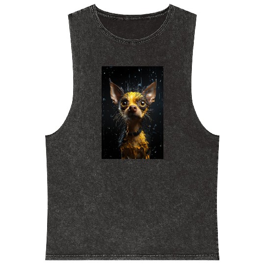 Cute Chihuahua in Yellow Surreal Rain Mineral Wash Tank Tops