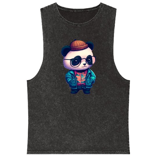 Kenta the Hipster Panda Cute Kawaii Anime Japan Mineral Wash Tank Tops
