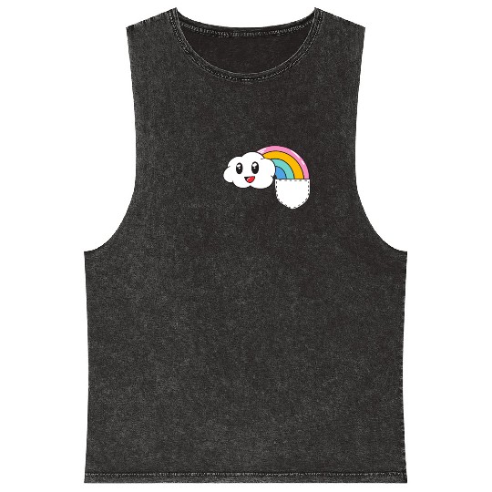 Pocket Rainbow Kawaii Cloud Cute Funny Mineral Wash Tank Tops