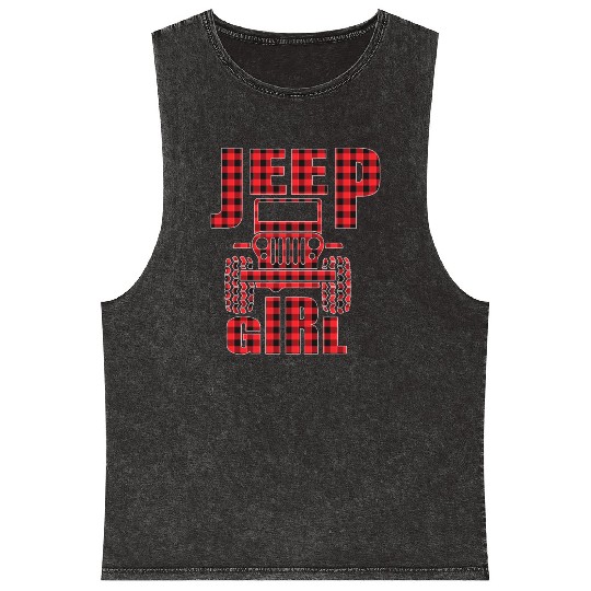 Jeep Girl Jeep Red Plaid Buffalo Jeeps Lover Mineral Wash Tank Tops