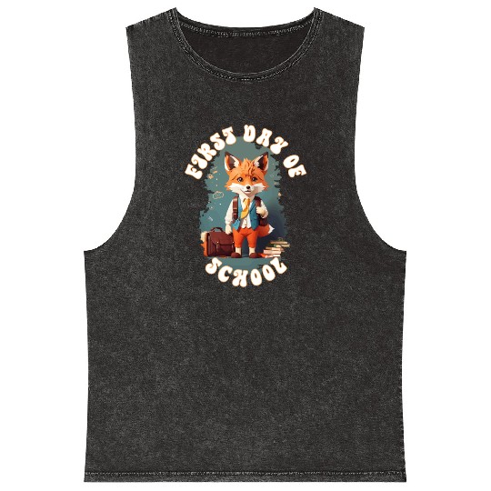 Cute School Kid Fox First Day Of School Mineral Wash Tank Tops
