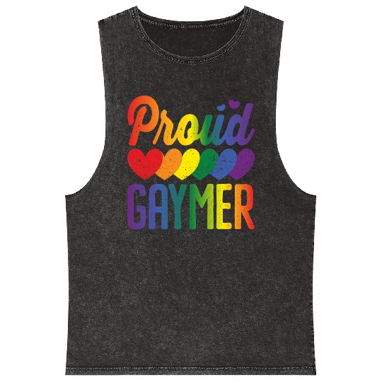 Proud Gaymer Gay Pride Lesbian Rainbow Flag Mineral Wash Tank Tops