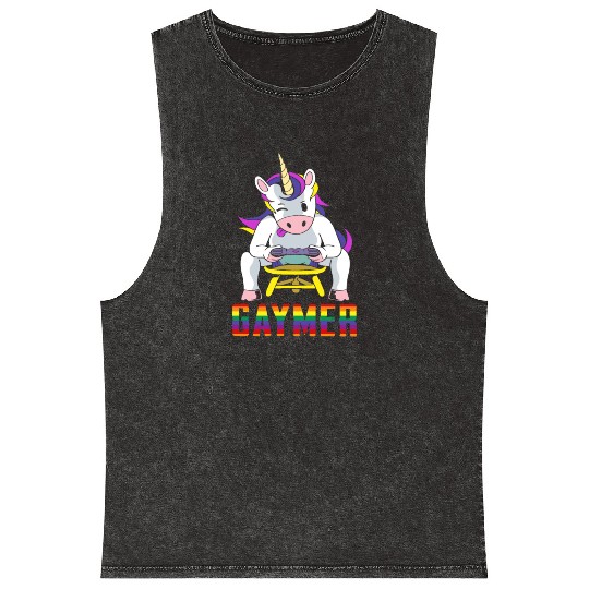 LGBTQ Gaymer Gamer Gay Rainbow Unicorn Mineral Wash Tank Tops
