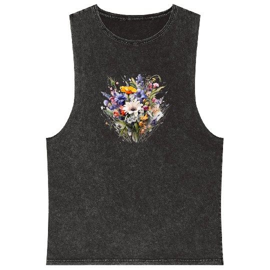 Wild Flowers Botanical Flower Nature Mineral Wash Tank Tops