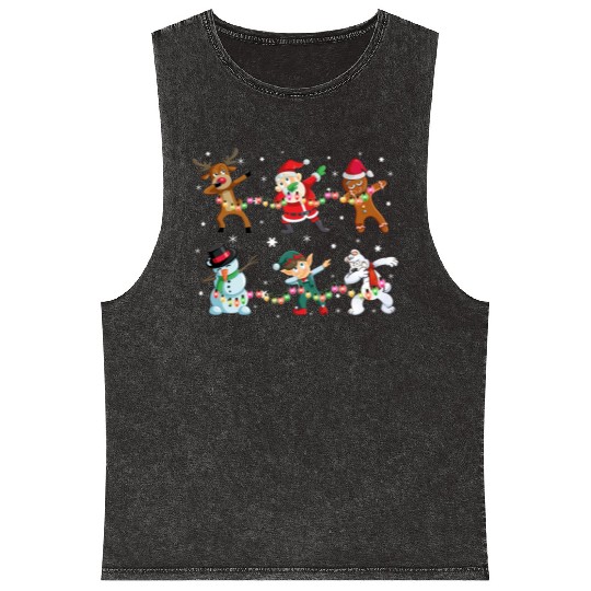 Funny Dabbing Santa And Friends Mineral Wash Tank Tops Christmas