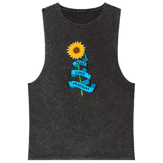 Sunflower Peace love freedom Mineral Wash Tank Tops