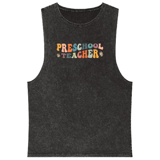 Groovy Preschool Teacher Kindergarten Teaching Mineral Wash Tank Tops